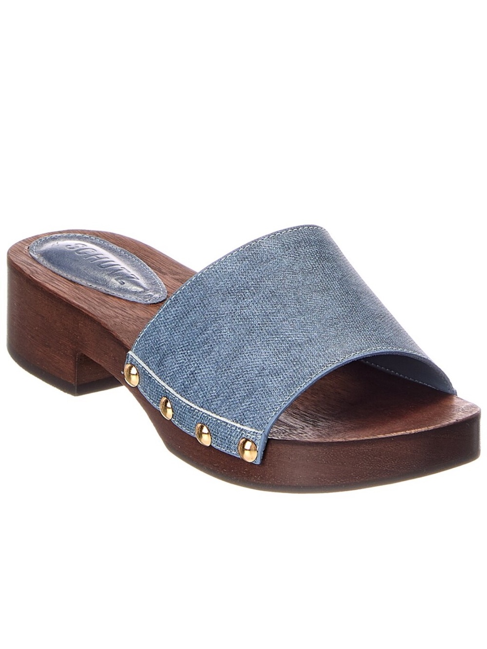SCHUTZ Denim Slide Mule with Gold Studs - Light Blue NWT Sz 7 NIB - Picture 2 of 4